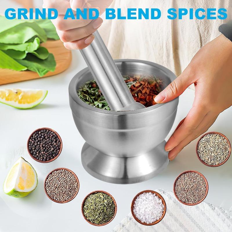 Stainless Steel Mortar And Pestle Set Kitchen Spice Grinder Pill Crusher With Lid Heavy Duty Pesto Powder Herb Bowl