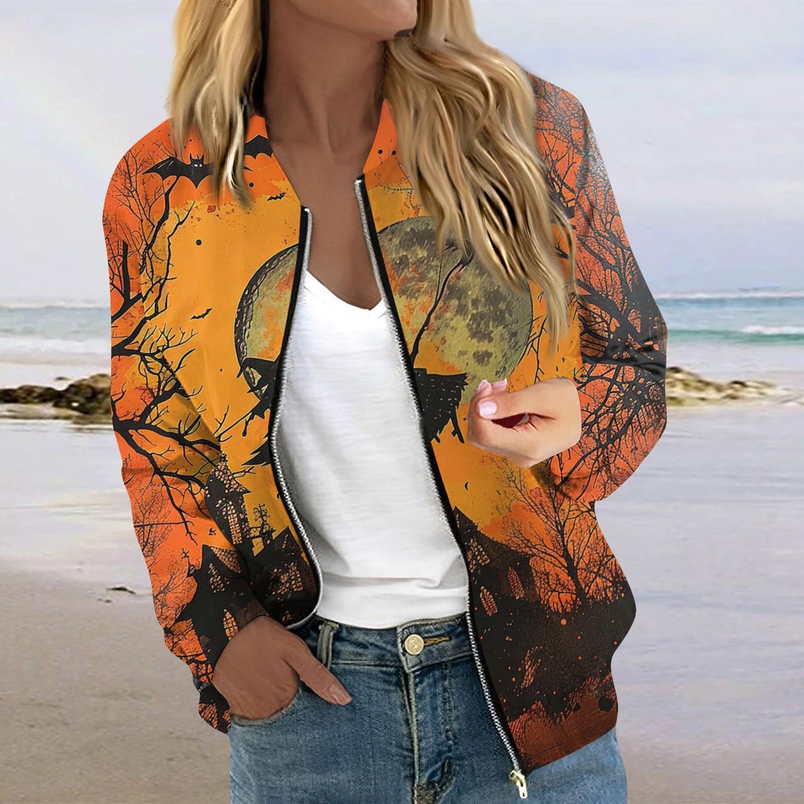 

Женская модная повседневная куртка на молнии с длинным рукавом с принтом и круглым вырезом XL имбирный