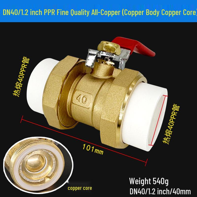 All-Copper PPR Double Union Ball Valve for Hot Melt Pipe - 20mm, 25mm, 32mm (1/2", 3/4", 1")