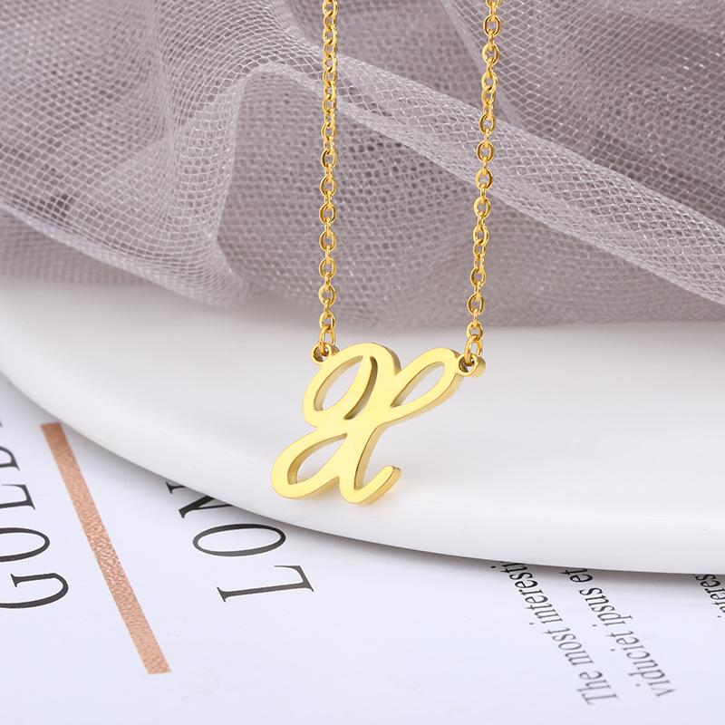 Stainless Steel Lowercase Letter Necklace with Clavicle Chain - European & American Design