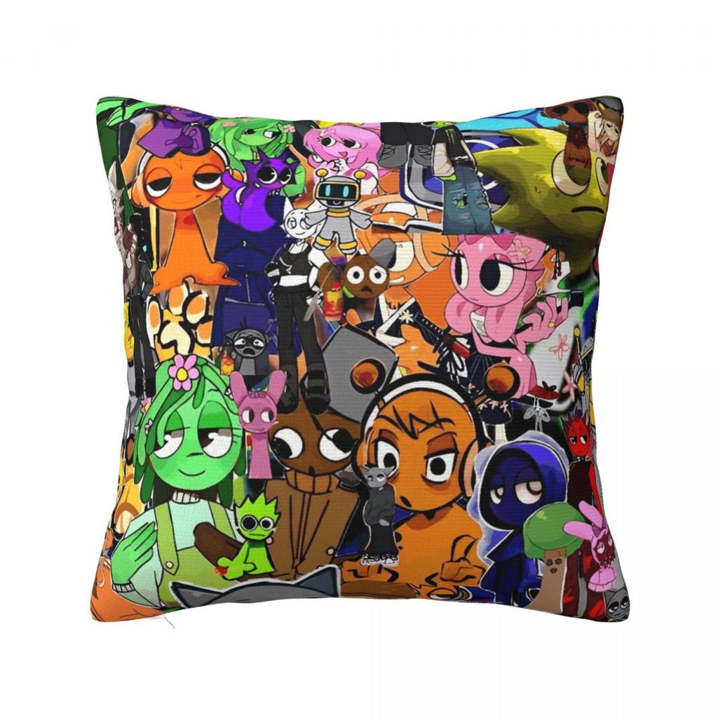 Pillow Cover Sprunki Cute Characters Seamless Pattern Cushion Cover Fashion Pillow Case For Sofa Home Decoration Pillowcases