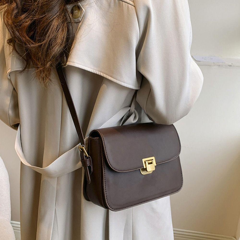 Vintage Buckle Shoulder Bag Solid Color Women's Armpit Bag Korean Small Square Bag  Female