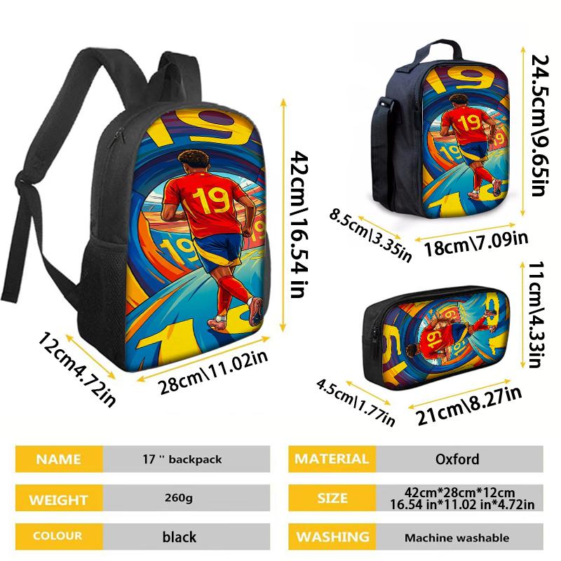 3-teiliges Rucksack-Set mit 19 Fußballstar-Muster – Lässiger Rucksack mit großem Fassungsvermögen, passender Clutch & Tragetasche, Perfekt für den Alltag