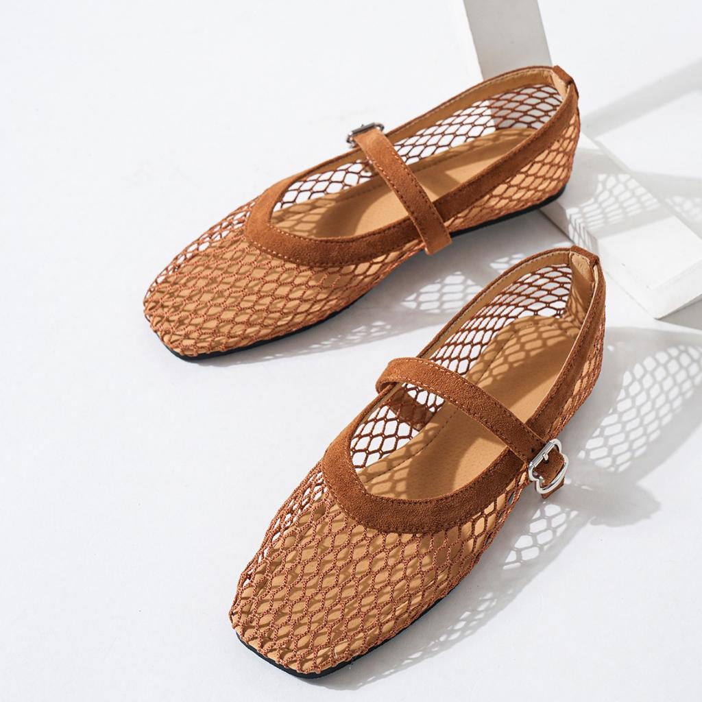 Round Head Fishing Net Grid Hollow Mary Jane Single Shoes Women Go Out In the Summer of 2025 New Foreign Trade Sandals Breathable