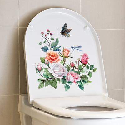 Adhesivo de Pared de Flores de Mariposa Decoración Calcomanías Removibles Adhesivos para Inodoro
