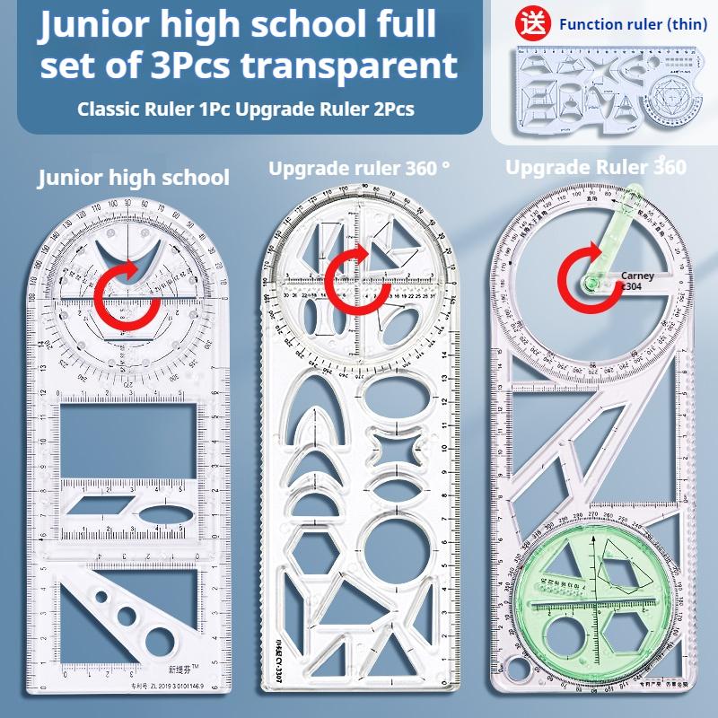 Multifunctional Geometric Ruler Drawing Tools Plastic Ruler Set Student Mathematics Measuring Circle Learning Painting Rulers