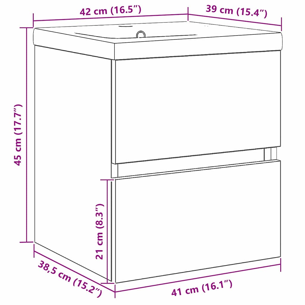 Washbasin Cabinet with Door Black Oak Effect 80 X 39 X 62 Cm
