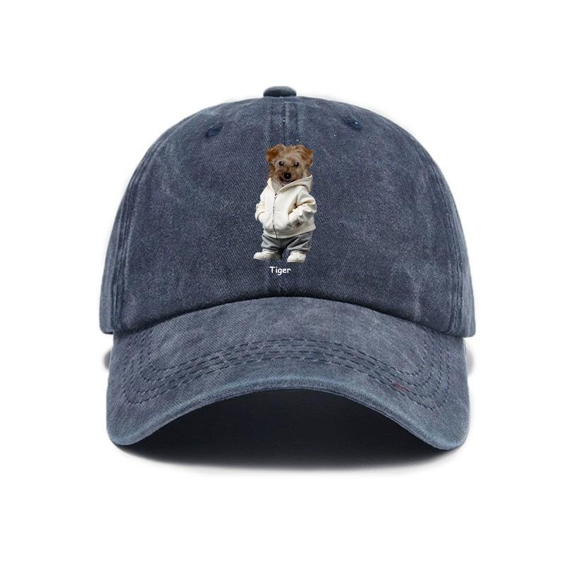 Puppy print washed retro distressed soft top baseball cap unisex cute baseball cap