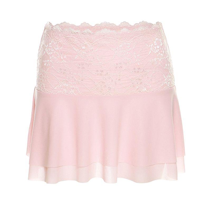 

# Sisjuly# Y2g Fishing Series Sexy Wind Lace Crochet Texture Feeling Tube Top Low Waist Versatile Short Skirt Two-piece Set Women Pink (skirt) K22J25025 L