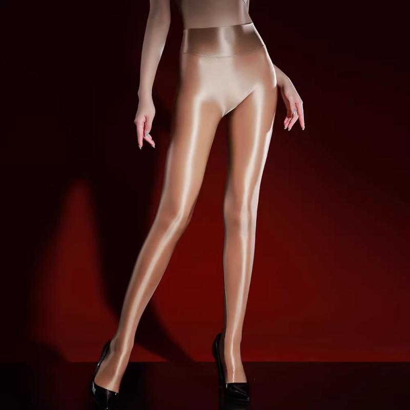 80D Spring Autumn Glossy Satin Leggings Oil Shiny Hip Lift Shaping Pantyhose Seamless Close / Open Crotch Skinny Leg Tights