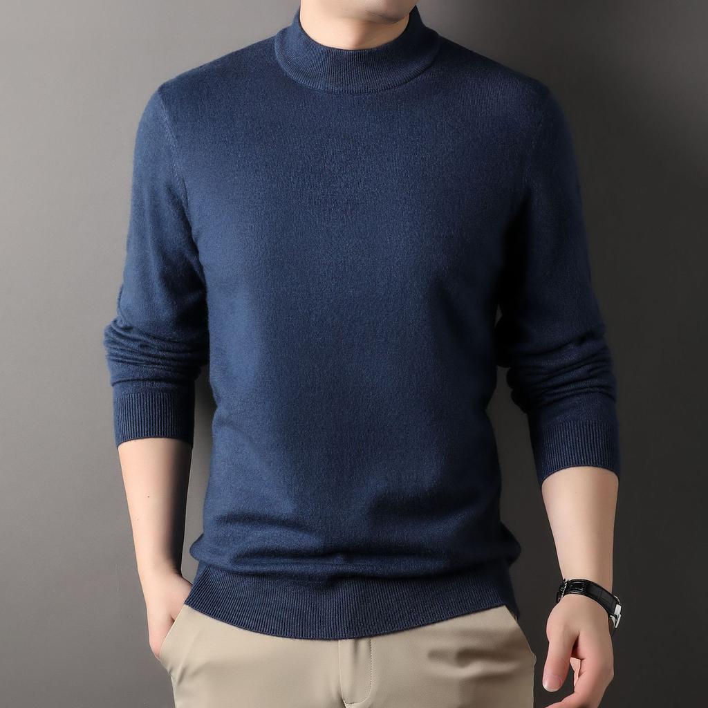 New Autumn Men's Solid Color Half Turtleneck Sweater Men's Warm Bottoming Top Thickened