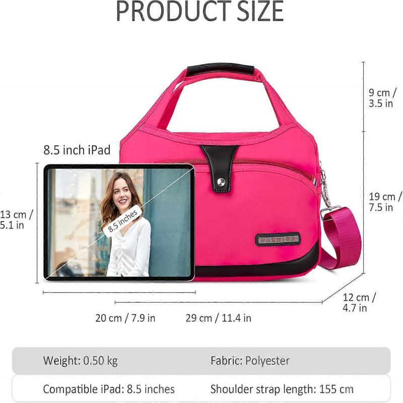 Womens Bag Nylon Waterproof Tote Bag Lightweight Travel Messenger Bag With Multi Pockets Casual Shoulder Bag Red