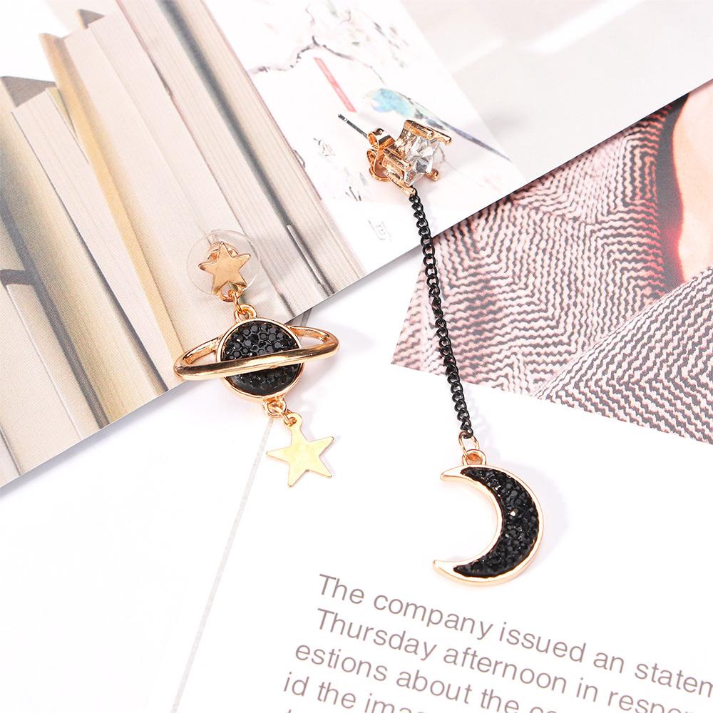 Personality Brincos Planet Black Star And Moon Drop Earrings Jewelry Dangle Earrings Stud Earrings