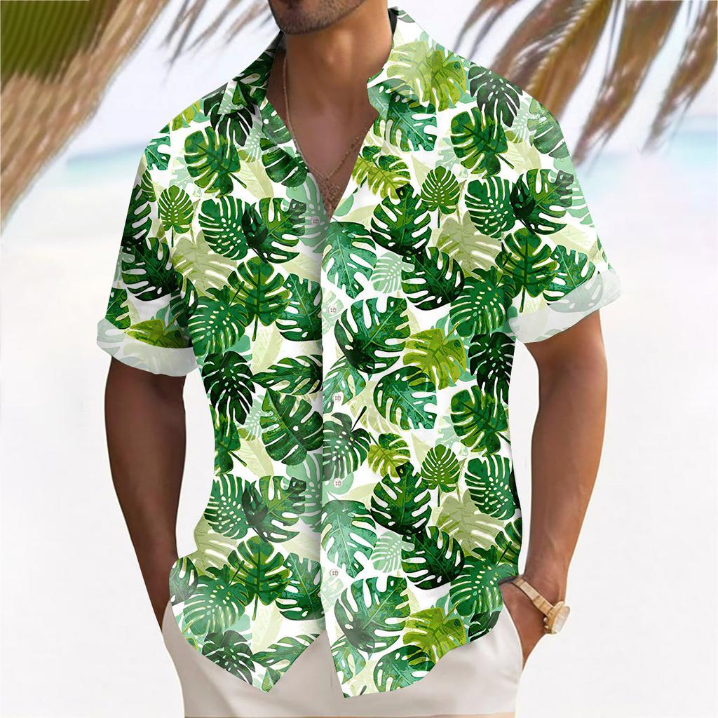 Camicia casual da uomo a maniche corte vestibilità ampia Camicia con risvolto alla moda