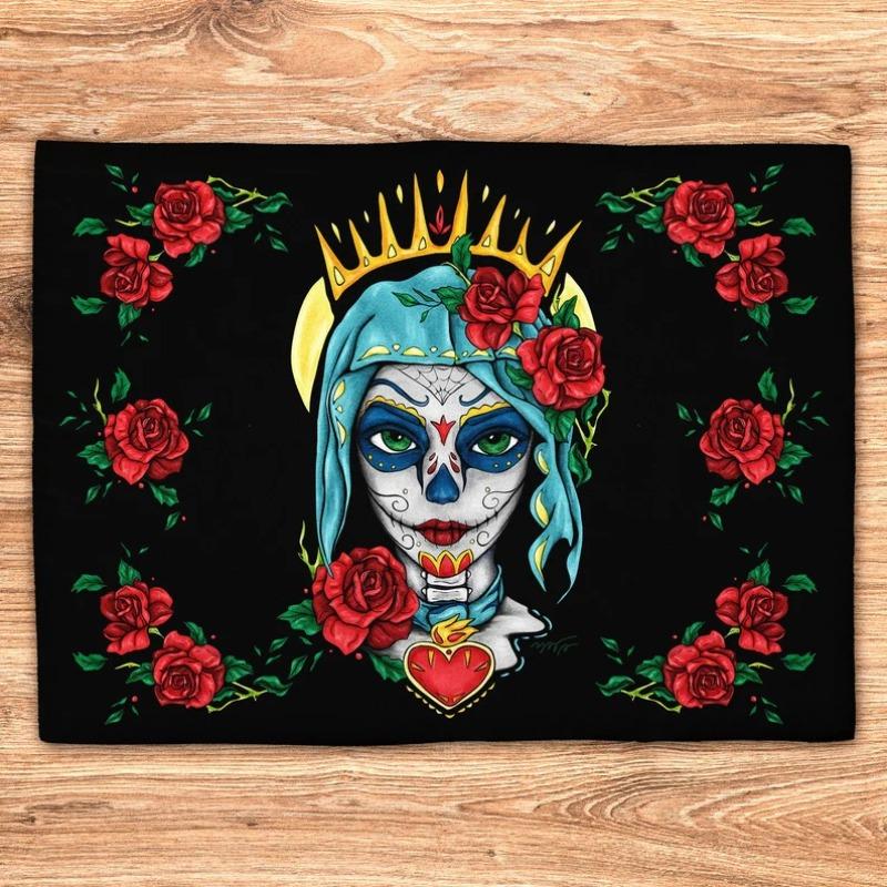 

4/6/8Pcs Mexican Day of The Dead Colorful Style Linen Placemats Sugar Skull Girl PrintedPlacemat forRestaurant Dining Decoration 4Pcs-30X45cm(12X18in