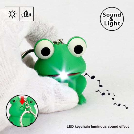 Glowing Toy Sound Effect Funny Animal Shape Built-in Battery Lovely Entertainment ABS Cartoon Frog Key Ring Gift