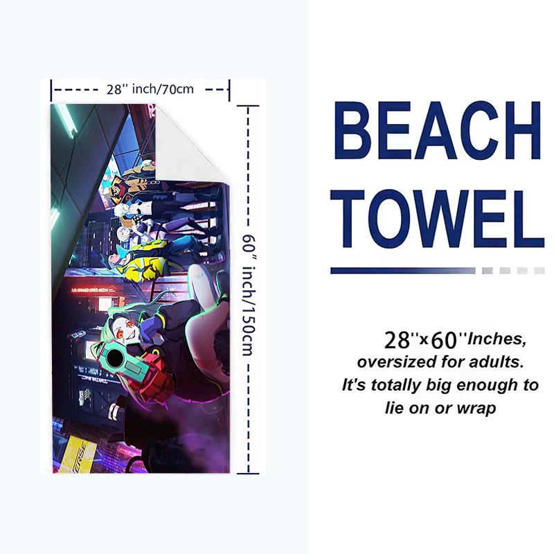 Cyberpunk Print Beach Towel, Large Soft Quick Dry Towel for Beach Camping Swimming