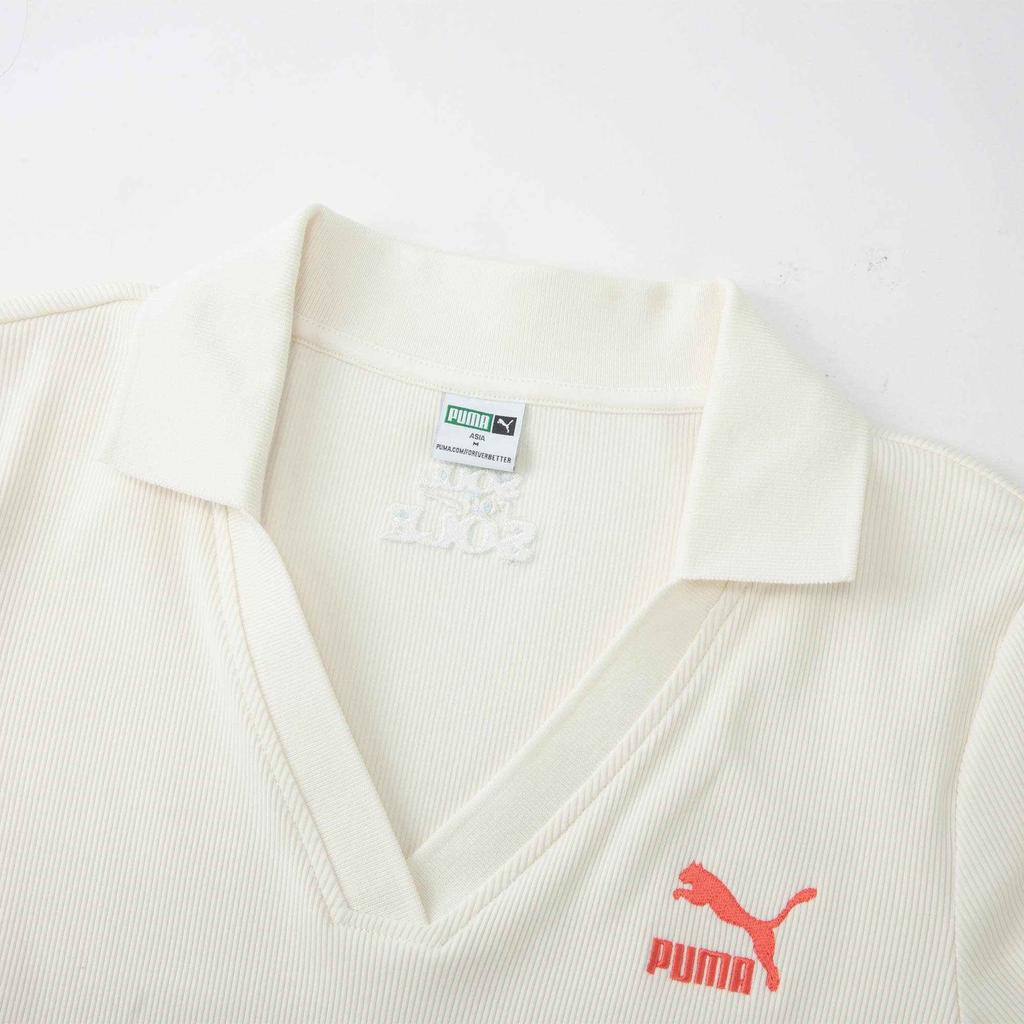 (WMNS) PUMA Logo Polo Shirt 'Beige Red' Women's 626863-65
