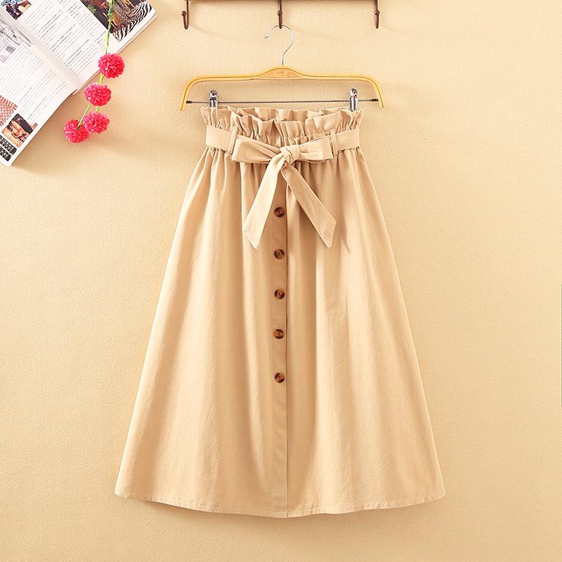Literary High-Waist Buttoned A-Line Midi Skirt