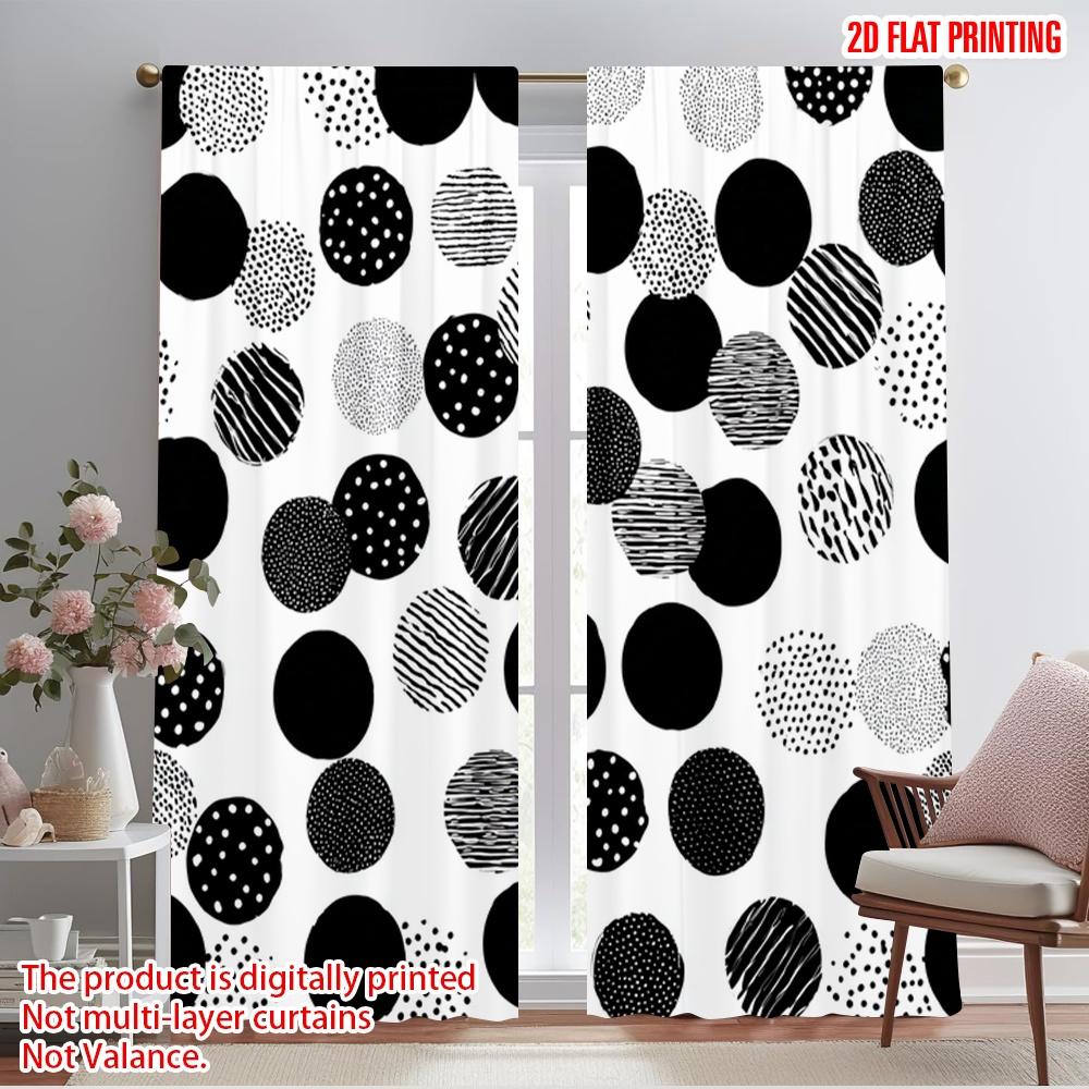 2pcs,2D plane printing Curtains Black and White Circles Versatile Polyester (without rod) Festive Ldeal for Bedroom, Living