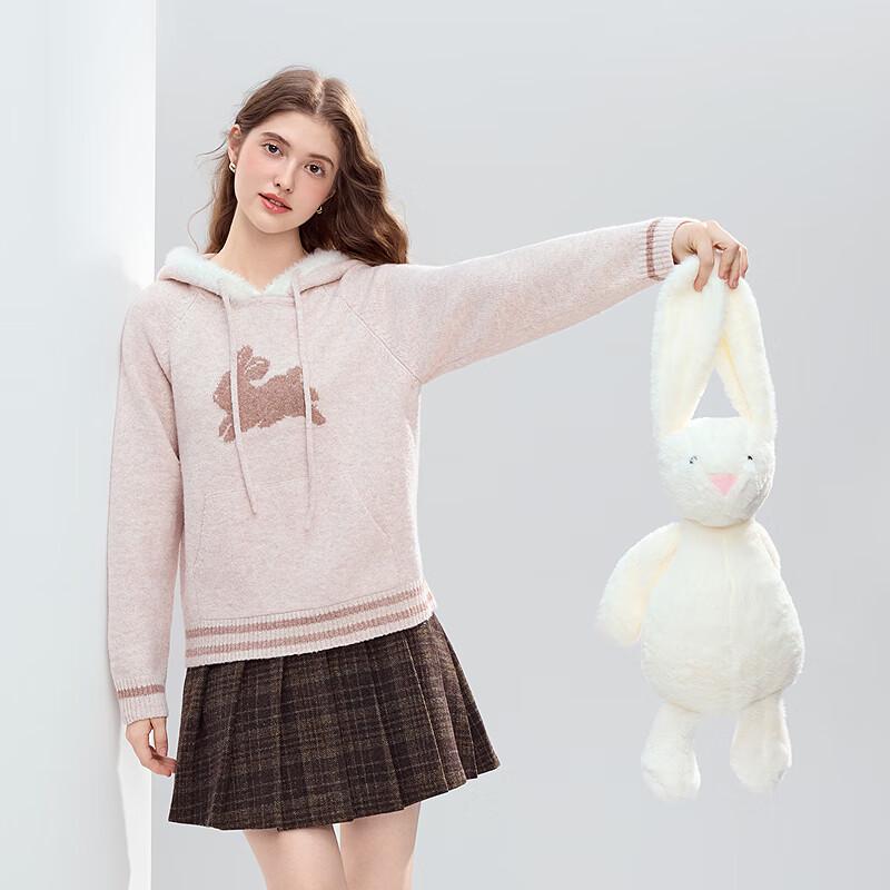 Betu Women's Fuzzy Hooded Rabbit Jacquard Sweater