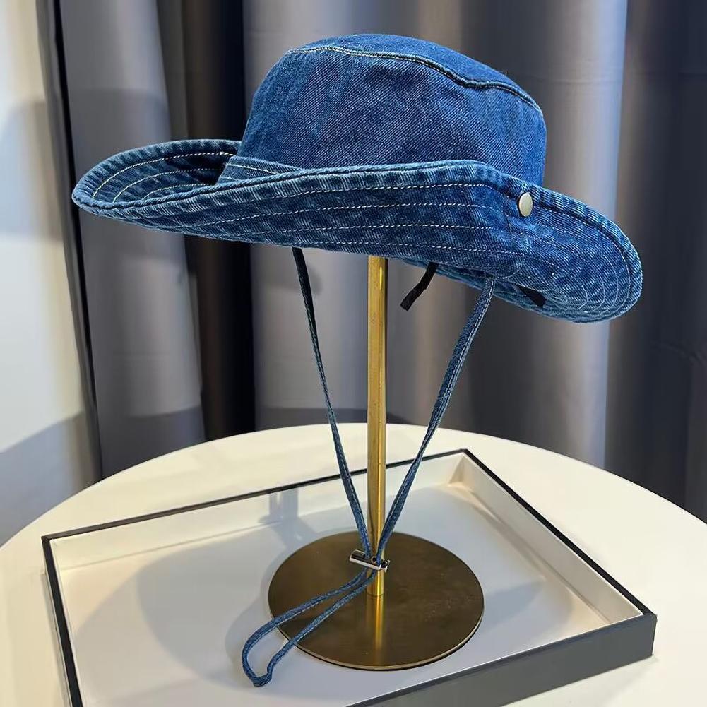 Vintage Washed Denim Bucket Hat Unisex Summer Sun Hat for Women Men Camping Cap with Uv Protection Western Cowboy Fisherman Hat