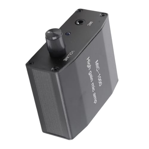 Compact Microphone Amplifier with 1000x Amplification, 3.5mm Headphone Interface, and Mobile Recording