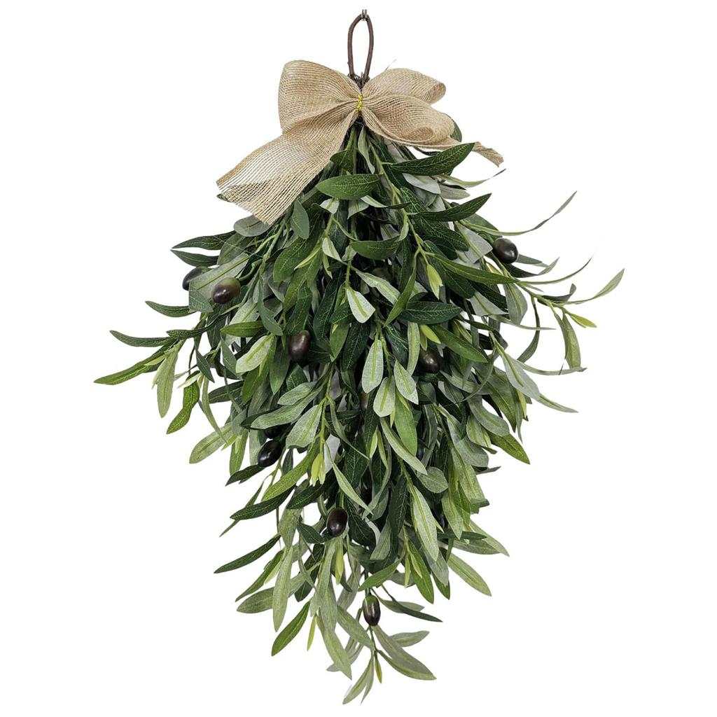 Artificial Olive Teardrop Wreath Realistic Greenery Olive Branch Swag for Spring Front Door Wedding Arch Kitchen Decor