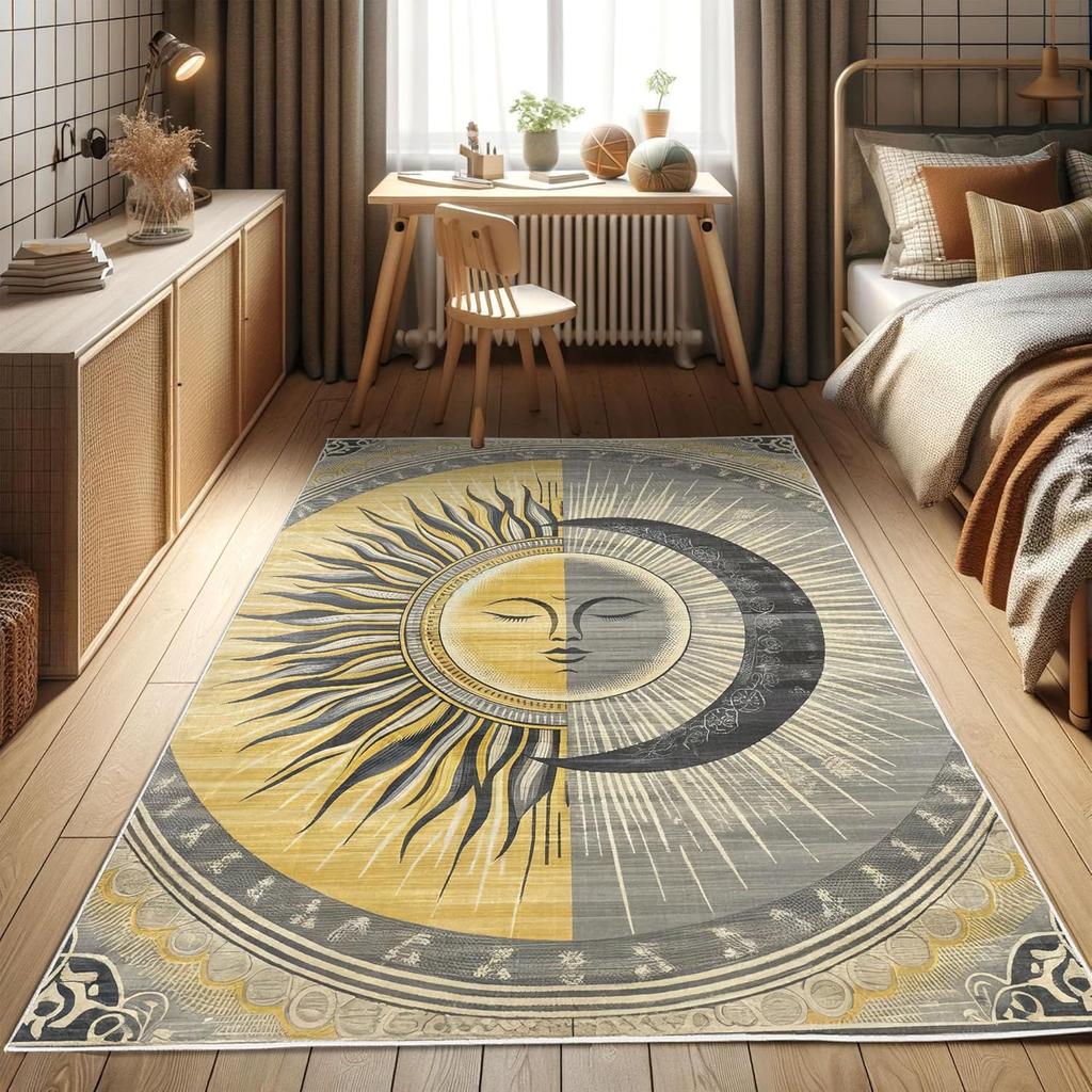 Mysterious Moon and Sun Carpet for Living Room, Bedroom, Floor Mat, Lounge, Large Area Carpet, Home Decoration