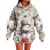 Ladies' Christmas Printed Bow Long Sleeved Loose Fitting Headband With Rope Hooded Sweatshirt Top