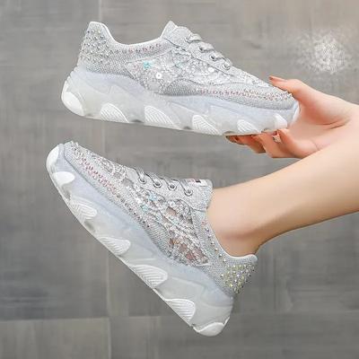 Dámské Tenisky na platformě Podzimní Kamínkové Flitry Šněrovací Ležérní Sportovní Běžecké boty Dámské Prodyšné Boty Zapatos Mujer