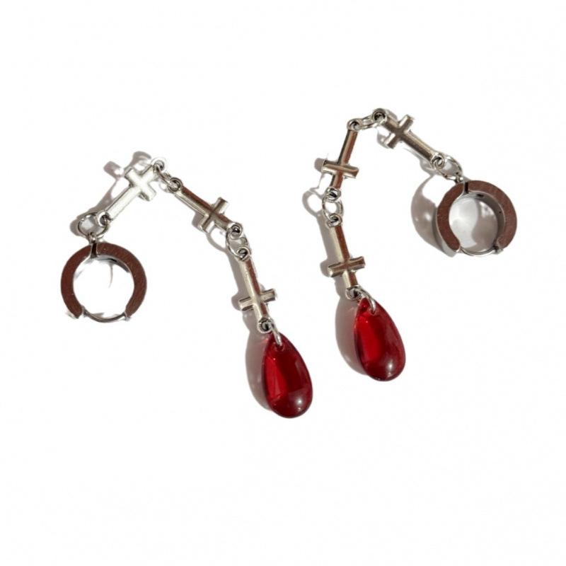 Gothic Punk Stainless Steel Long Cross Earrings for Christmas