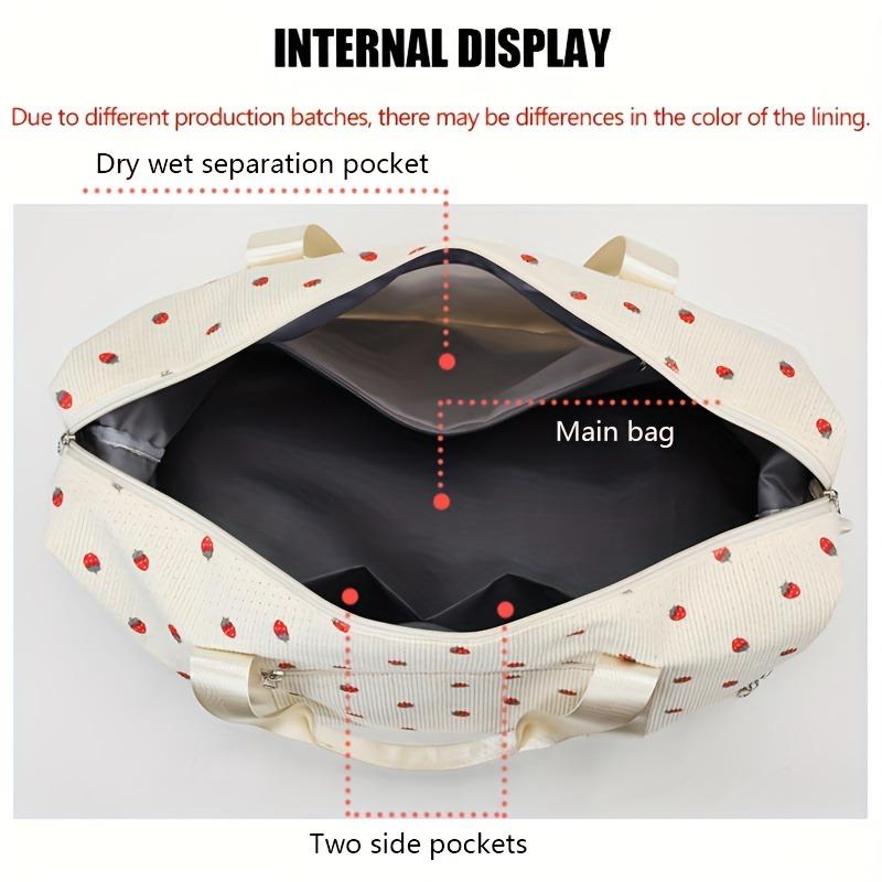 Large Capacity Travel Duffel Bag with Strawberry Pattern - Gym, Weekend, Vacation Bag - Independent Shoe Compartment & Multiple Pockets