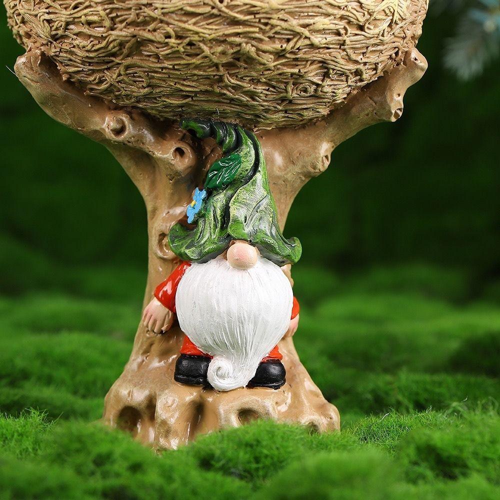 Resin Bird Feeder Dwarf Design Bird Water Bowl Fairy Garden Decoration Art Statue Outdoor