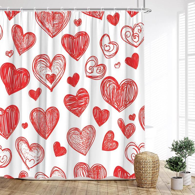 

Valentine s Day Shower Curtains Funny Elf Skeleton Red Rose Love Heart Woman Gift Home Bathroom Curtain Decoration With Hooks 90x180cm-35x70in