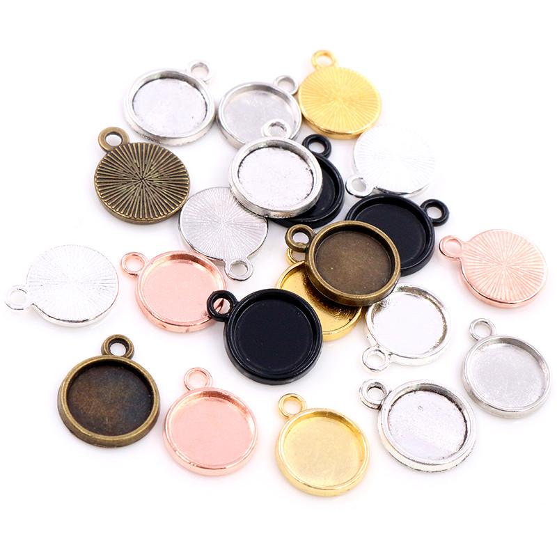 50pcs 8 10mm Inner Size Classic 7 Colors Plated One Sided Single Hanging Simple Style Cabochon Base Setting Charms Pendant