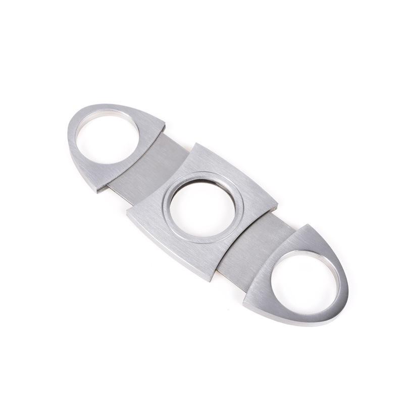 Portable Double-Blade Stainless Steel Cigar Cutter with Brushed Finish