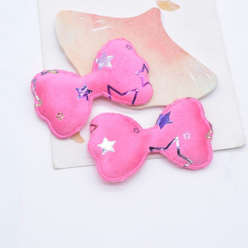 24Pcs 58*35mm Short Plush Bronzing Pattern Bow Appliques for Clothes Hat Sewing Patches DIY Baby Headwear Hair Clips Accessories