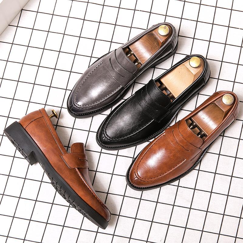 Men's Dress Shoes PU Leather Fashion Men Business Dress Loafers Pointy Shoes