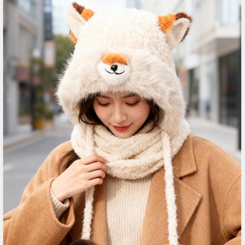 Furry Ears Plush Winter Hat for Women Girl Warm Comfortable Unisex Earflap Cap for Skiing Camping Daily Outdoor Use