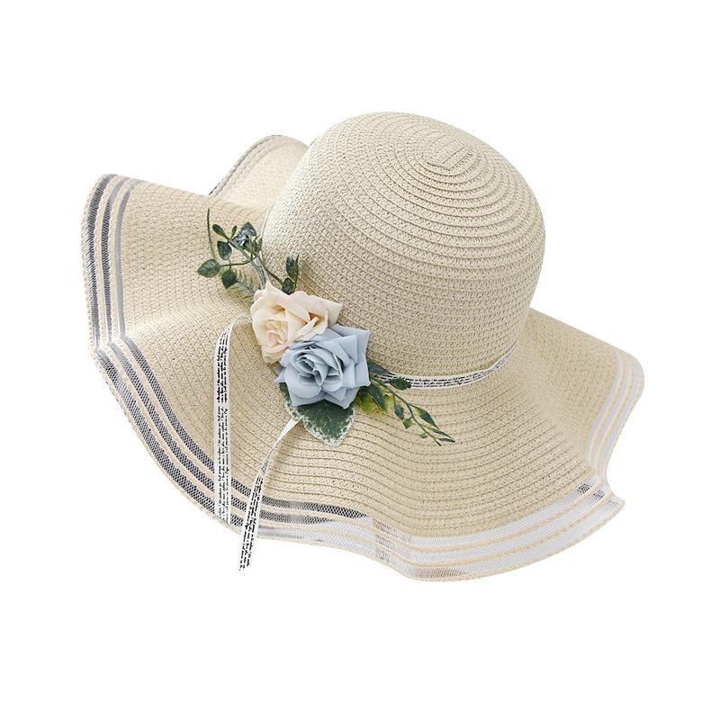 Straw Hat, Versatile In Summer, Seaside Brim, Beach Sun Hat, Fashionable Adult, Simulated Flower, Wave Grass Weaving, Sun Protection