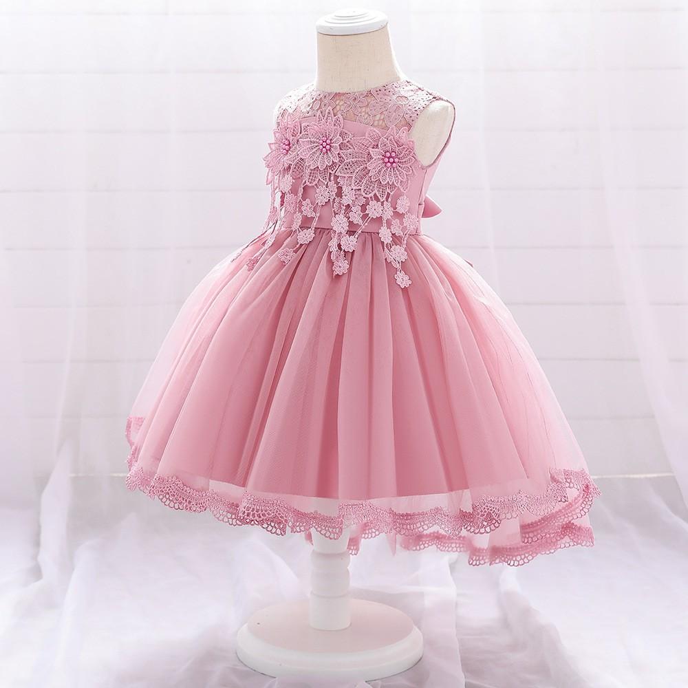 Holčička Společenské šaty s květinami Elegantní 1 rok narozeninové krajkové společenské šaty Dětská princezna Dětské šaty pro dívky Novorozenci Svatební outfity
