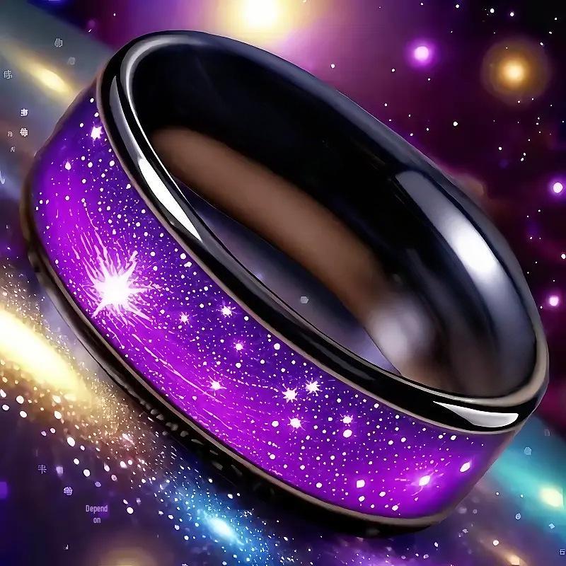 Black-Purple Men's Starry Sky Wedding Ring - High-Quality Electroplated Finish, Perfect Gift