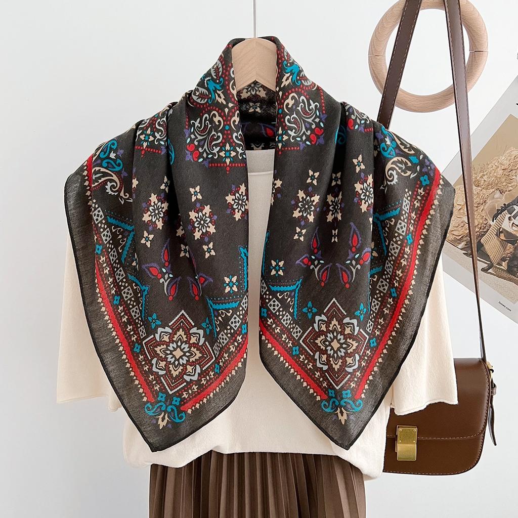 Retro Cashew Herringbone Pattern Spring and Autumn New Small Square Scarf Women's Decorative Headscarf Scarf Go Out Neck Shawl