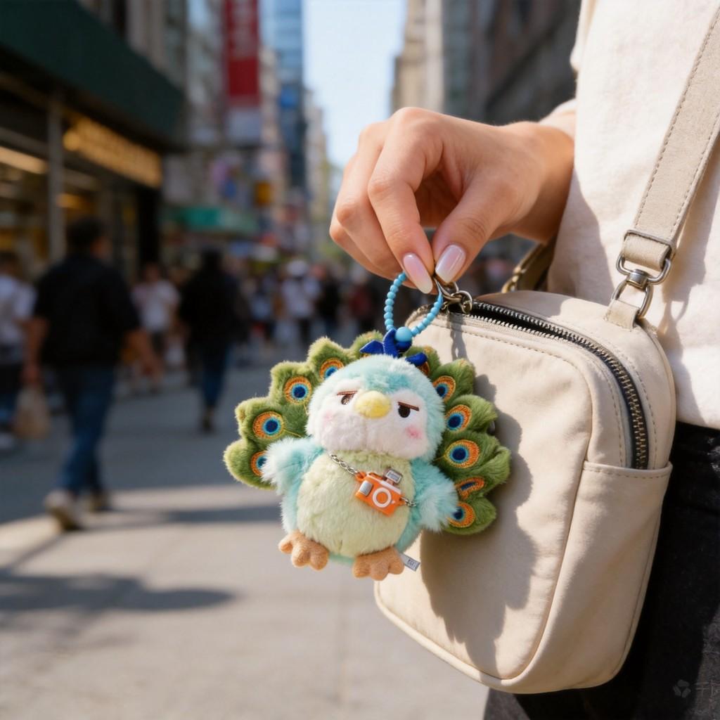 Green Peacock Plush Toy With Backpack Charm For Kids And Teens