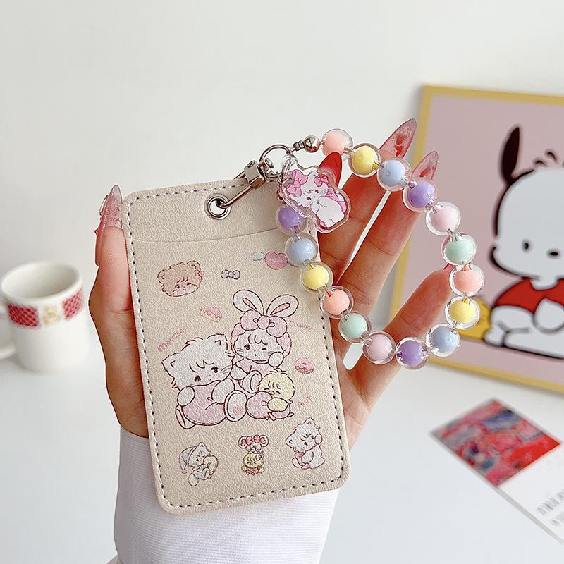 Mikko Cute Japan Cartoon Card Holder 2024: Soft Leather Double Slot for Girls' Campus and Meal Cards