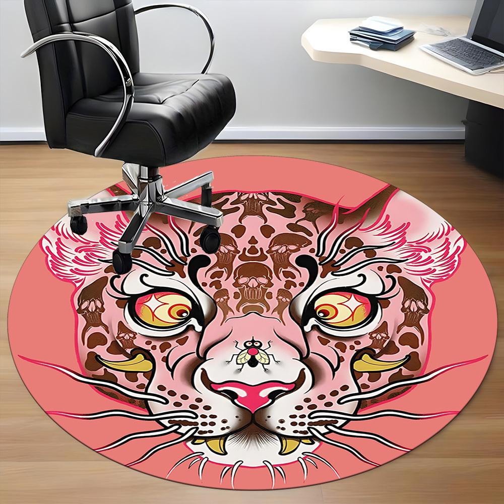 1pc Leopard Print Office Round Area Rug,  Mat Suitable For Office, Under Office Chairs Bedroom Living Room Home Decor, Room Deco