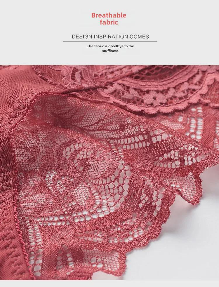 Red Lace Mid-Waist Sexy Panties for Women, Plus Size, Seamless Design