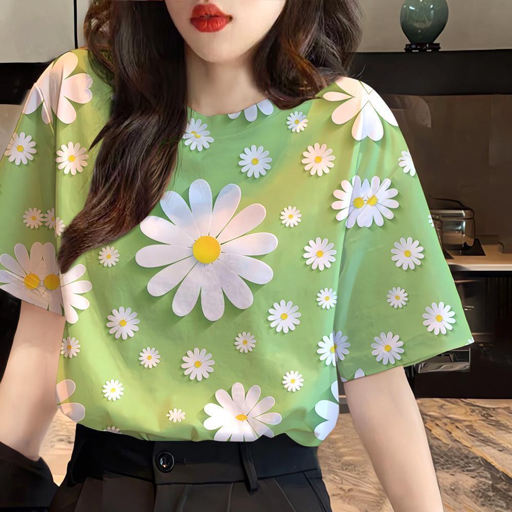 Summer Beautiful Flower 3D Print T-shirts Women Streetwear Fashion Casual Y2k Short Sleeve T Shirt O-neck Tees Tops Clothing
