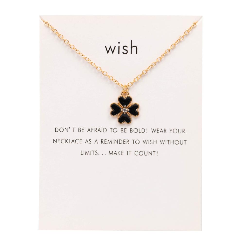Inlaid Zircon Lucky Clover Pendant Card Necklace Jewelry Bring Greeting Cards and Gifts